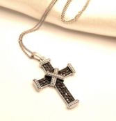 Sterling Silver Cognac Diamond Cross Necklace New With Gift Box