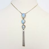Vintage Artisan Sterling Silver Cabochon Teardrop Moonstone Necklace
