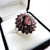 Sterling Silver Garnet Cluster Ring 3.75 cts New With Gift Pouch