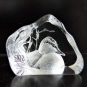 Signed Mats Jonasson Crystal Duckling Miniature Paperweight