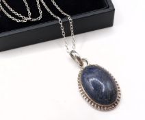 Vintage Sterling Silver Cabochon Lapus Lazuli Pendant Necklace