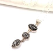 Sterling Silver Cabochon Moss Agate Pendant Necklace New with Gift Pouch