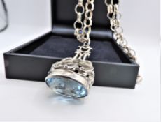 Vintage Sterling Silver 15ct Topaz Fob Pendant Necklace