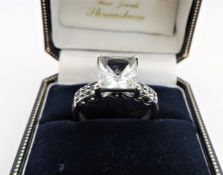 Sterling Silver White Zircon Ring 3 cts New with Gift Pouch