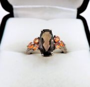 Sterling Silver Smokey Quartz & Citrine Ring c. 1980's