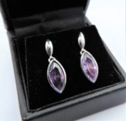 Sterling Silver 2CT Amethyst Drop Earrings New with Gift Pouch