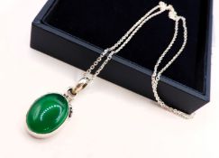 Sterling Silver Cabochon Jade Pendant Necklace