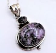 Sterling Silver Artisan Purple Charoite Pendant Necklace