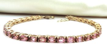 Gold Sterling Silver Pink Sapphire Tennis Bracelet 7.5 CTS New With Gift Box