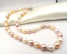 Cultured Pearl Necklace Silver Clasp 10mm Pearls New With Gift Box