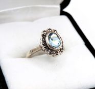 Vintage Artisan Sterling Silver Swiss Blue Topaz Ring