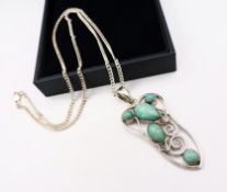 Vintage Sterling Silver Cabochon Turquoise Pendant Necklace