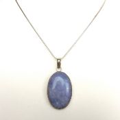Artisan Sterling Silver Chunky Blue Agate Pendant Necklace