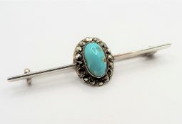Sterling Silver Turquoise & Marcasite Bar Brooch
