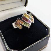 Tutti Frutti Multi Gemstone Ring Sterling Silver New with Gift Pouch