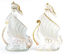 Pair Vintage Larsen Cognac France Viking Ship Decanters c. 1960's