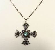 Vintage Sterling Silver Gemstone Cross Pendant 5.75 Carats
