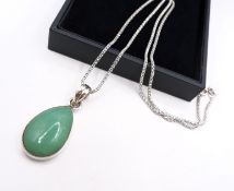 Sterling Silver Green Teardrop Chrysoprase Pendant Necklace