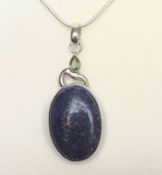 Sterling Silver Artisan Cabochon Lapis Lazuli & Peridot Pendant Necklace