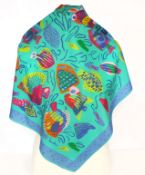 Vintage Ken Done Tropical Fish Silk Scarf 60cm Square c. 1980's