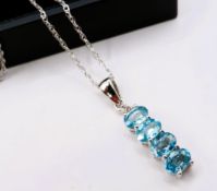 Sterling Silver Topaz Pendant Necklace New with Gift Pouch