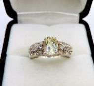 Sterling Silver Lemon Citrine & White Sapphire Ring New with Gift Pouch