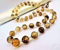 Art Deco 29inch Natural Citrine Facet Cut Bead Necklace c.1930's