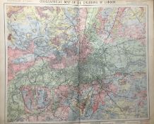 London Environs Orographical Letts 1884 Antique Detailed Coloured Map.