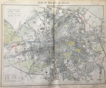 Plan of The City Of Dublin Letts 1884 Antique Detailed Coloured Map.