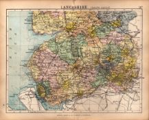 County of South Lancashire 1895 Antique Victorian Coloured Map.