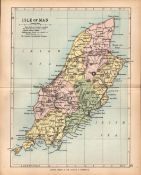 The Isle Of Man 1895 Antique Queen Victoria Coloured Map.