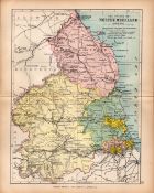 County of Northumberland 1895 Antique Victorian Coloured Map.