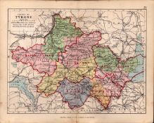 County Tyrone Ireland Antique Detailed Coloured Victorian Map.