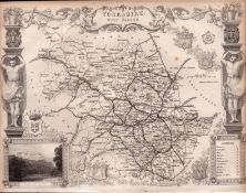 Yorkshire West Riding Steel Engraved Victorian Thomas Moule Antique Map.