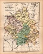 County Of Cambridgeshire 1895 Antique Victorian Coloured Map.