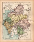 Lake District & Cumbria 1895 Antique Victorian Coloured Map.