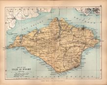 The Isle Of Wight 1895 Antique Victorian Coloured Map.