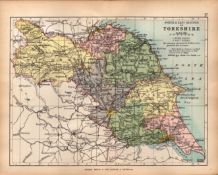 North East Riding Yorkshire 1895 Antique Victorian Coloured Map.