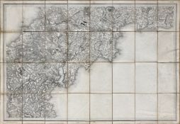 Antique 1813 Linen Map Cornwall Falmouth Truro Redruth St. Austell The Lizard.