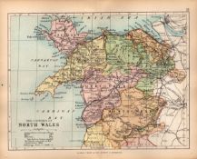 Counties Of North Wales 1895 Antique Victorian Coloured Map.