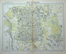 City of Madrid Spain Victorian Letts 1882 Antique Coloured Map.