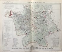 City Of Rome Italy Victorian Letts 1882 Antique Coloured Map.