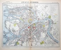 City of St Petersburg Victorian Letts 1882 Antique Coloured Map.