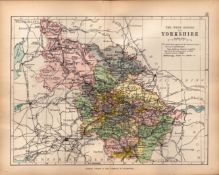 Yorkshire West Riding 1895 Antique Victorian Coloured Map.