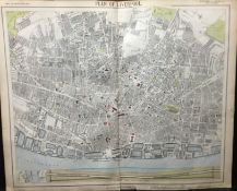 Plan of The City Of Liverpool Letts 1884 Antique Detailed Coloured Map.