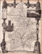 Cambridgeshire Steel Engraved Victorian Thomas Moule Antique Map.