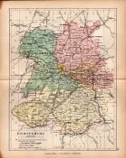 County of Shropshire 1895 Antique Victorian Coloured Map.