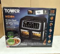 Tower Vizion 11L Dual Compartment Air Fryer Oven. RRP £150. Grade U
