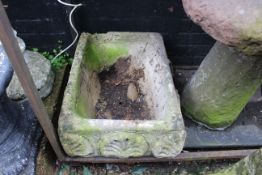 Early Vintage Concrete Stone Planter with Shell Decoration