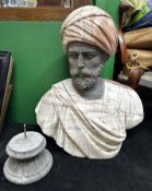Carved Marble Bust of Turbanned Man